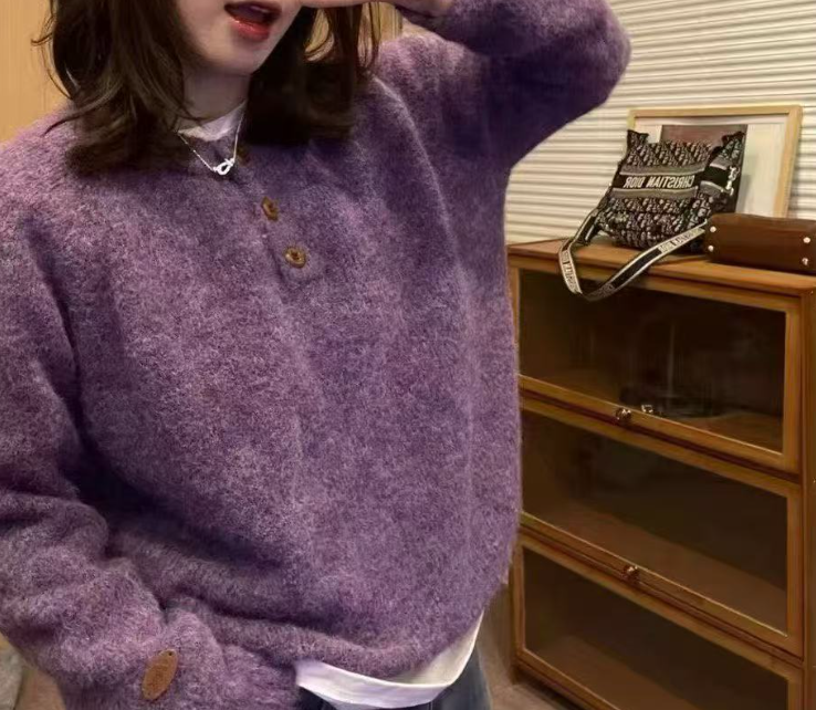 ウール混ボタンヘンリーネックオーバーサイズカラーニット | 詳細画像17