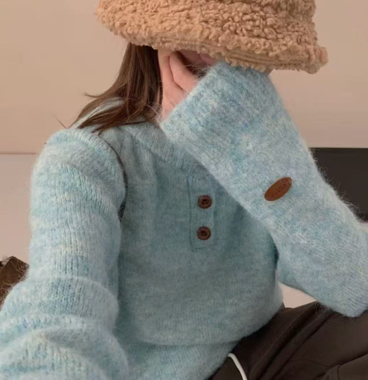 ウール混ボタンヘンリーネックオーバーサイズカラーニット | 詳細画像19