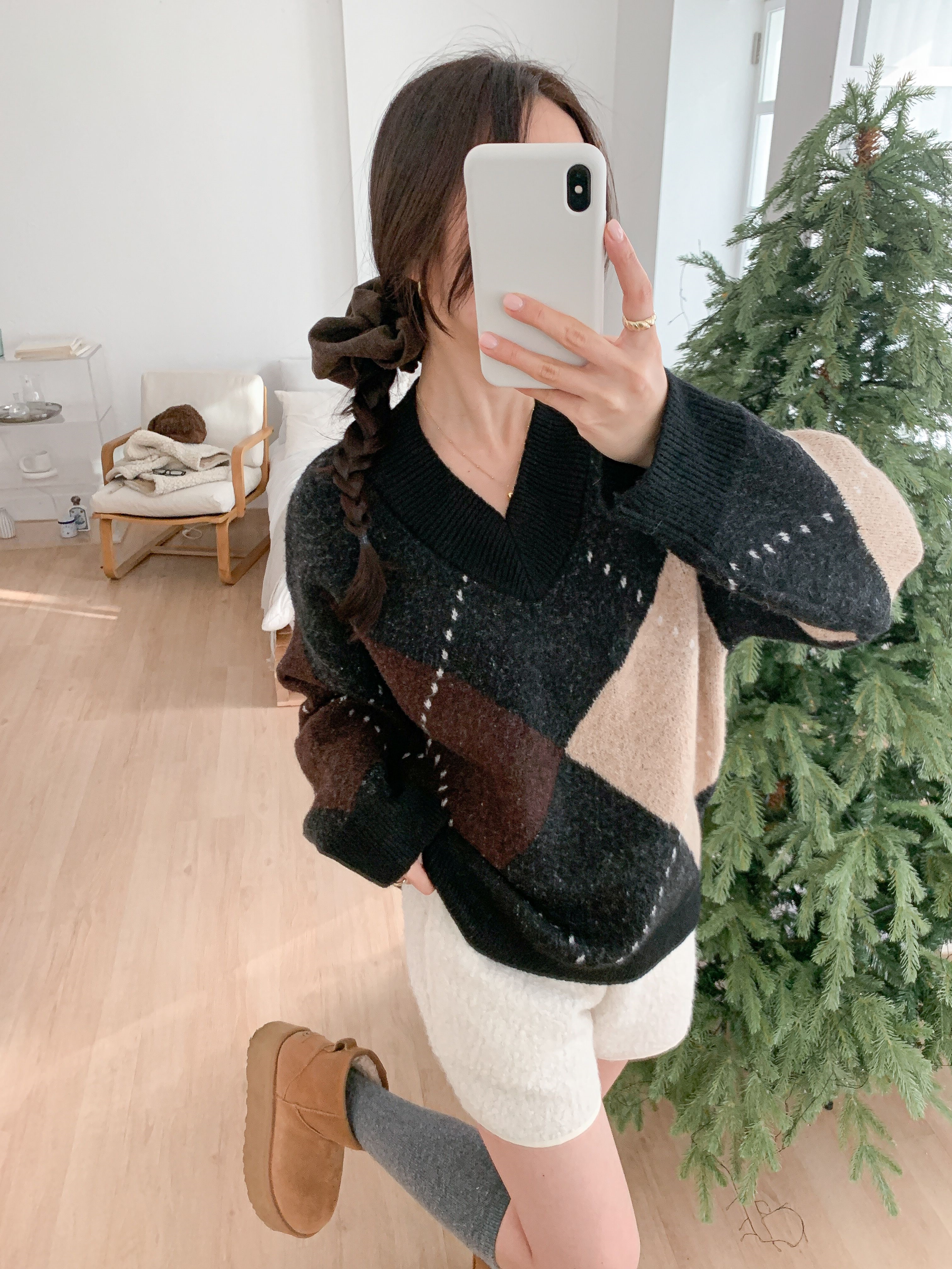 Vネックルーズアーガイルニット | 詳細画像19