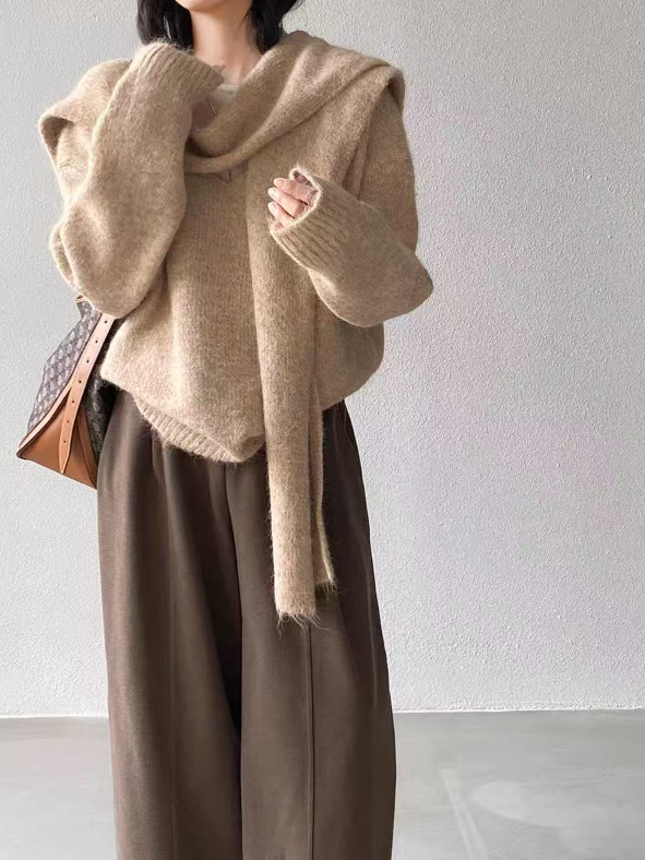 Vネックルーズ長袖カラーニットショール付 | 詳細画像5