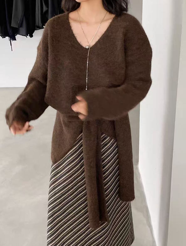 Vネックルーズ長袖カラーニットショール付 | 詳細画像6