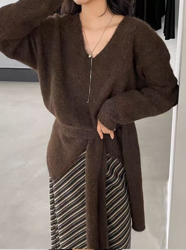 Vネックルーズ長袖カラーニットショール付 | 詳細画像7