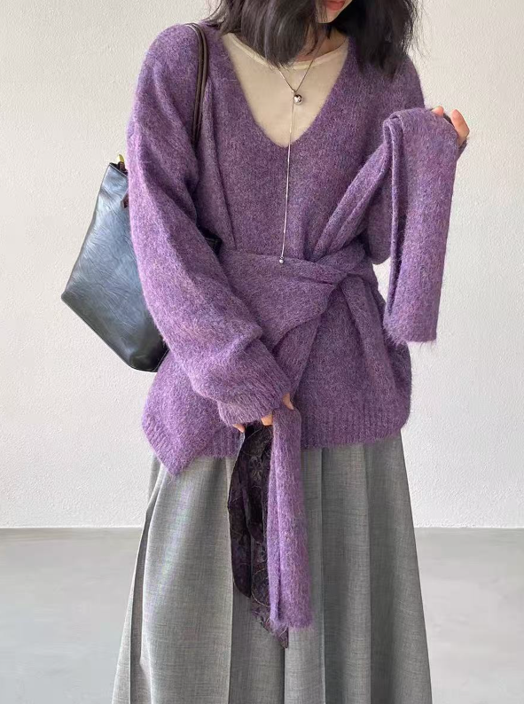 Vネックルーズ長袖カラーニットショール付 | 詳細画像8