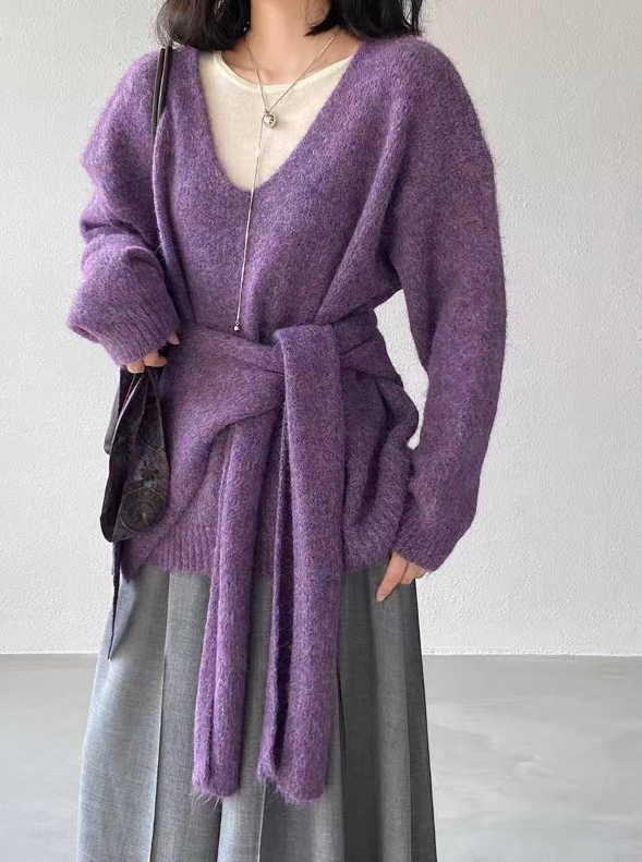 Vネックルーズ長袖カラーニットショール付 | 詳細画像9