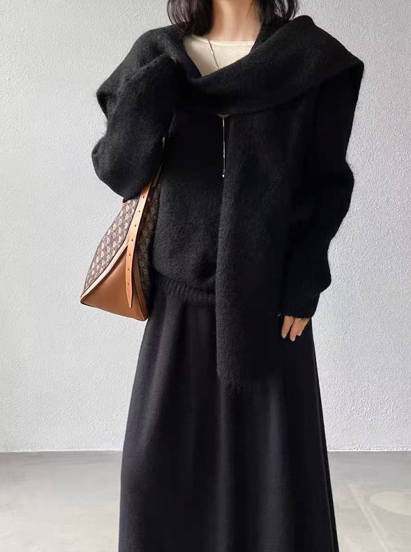 Vネックルーズ長袖カラーニットショール付 | 詳細画像10