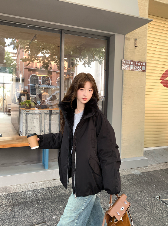 ファー裏地ジップアップハイネックポケットオーバーサイズダウンジャケット | 詳細画像2