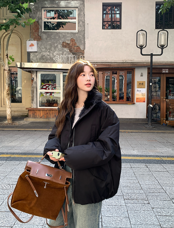 ファー裏地ジップアップハイネックポケットオーバーサイズダウンジャケット | 詳細画像5