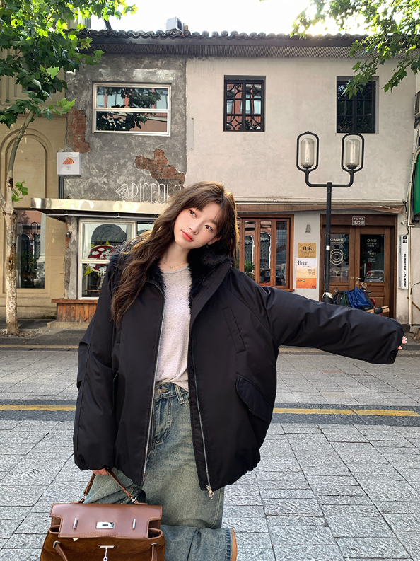 ファー裏地ジップアップハイネックポケットオーバーサイズダウンジャケット | 詳細画像6