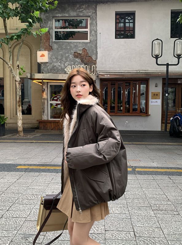 ファー裏地ジップアップハイネックポケットオーバーサイズダウンジャケット | 詳細画像7