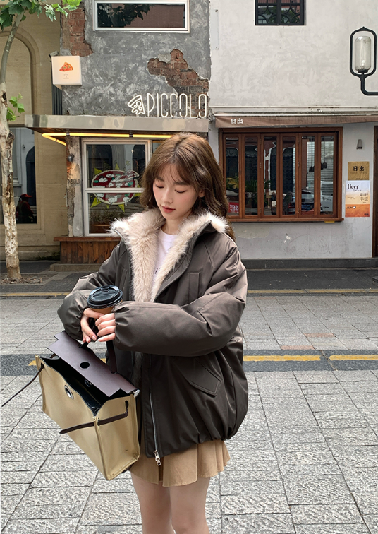 ファー裏地ジップアップハイネックポケットオーバーサイズダウンジャケット | 詳細画像8