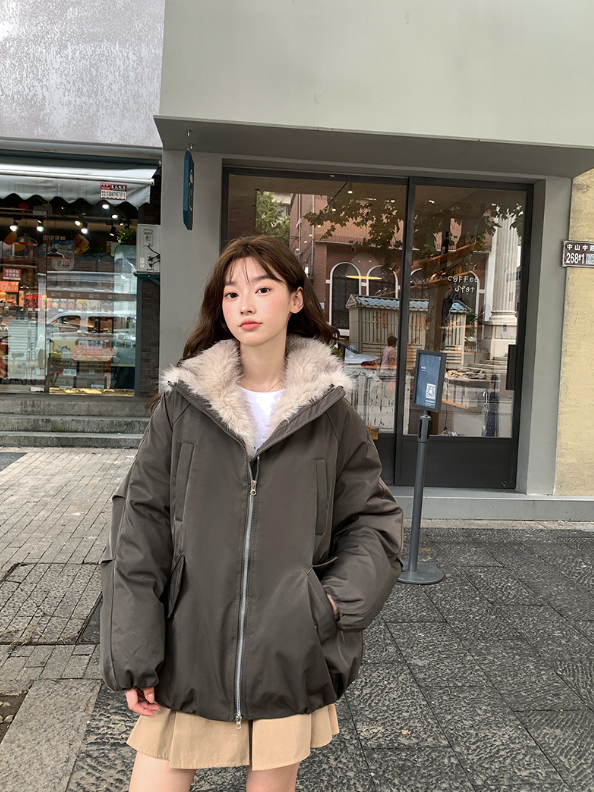 ファー裏地ジップアップハイネックポケットオーバーサイズダウンジャケット | 詳細画像11