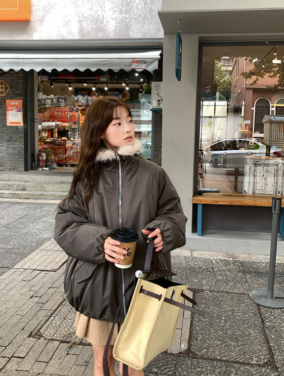 ファー裏地ジップアップハイネックポケットオーバーサイズダウンジャケット | 詳細画像12