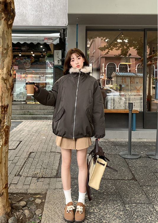 ファー裏地ジップアップハイネックポケットオーバーサイズダウンジャケット | 詳細画像13