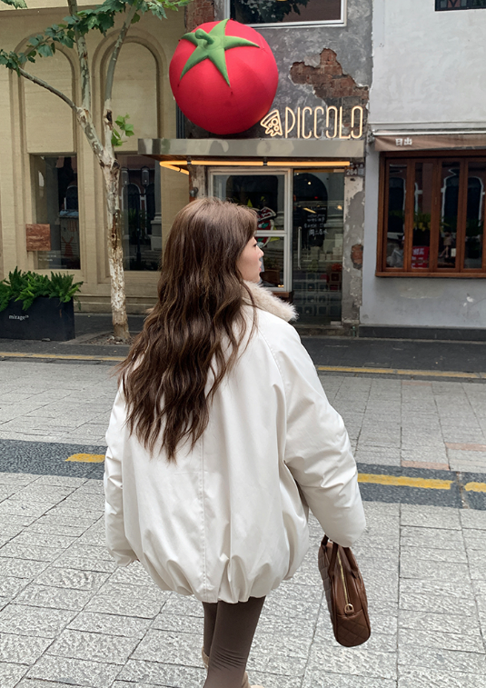 ファー裏地ジップアップハイネックポケットオーバーサイズダウンジャケット | 詳細画像15