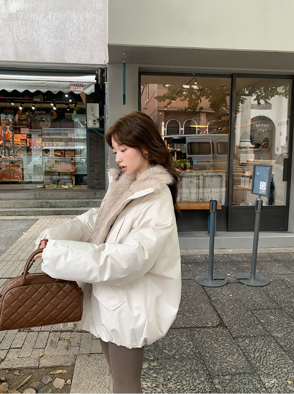 ファー裏地ジップアップハイネックポケットオーバーサイズダウンジャケット | 詳細画像17