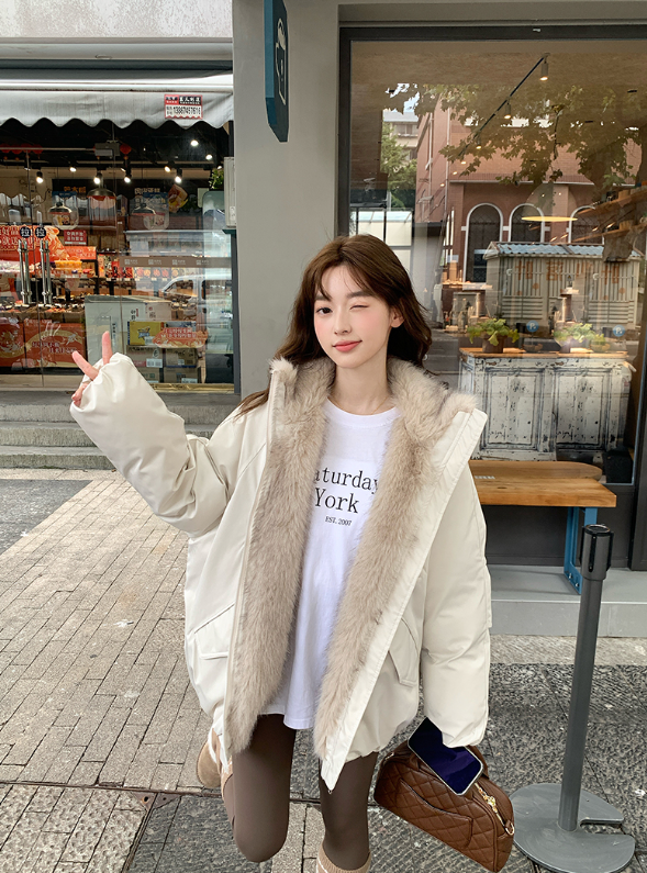 ファー裏地ジップアップハイネックポケットオーバーサイズダウンジャケット | 詳細画像18