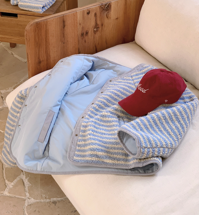 ポケットルーズスナップボタンボーダーカラージャンパーリバーシブルマフラー付 | 詳細画像4