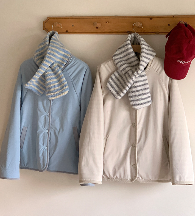 ポケットルーズスナップボタンボーダーカラージャンパーリバーシブルマフラー付 | 詳細画像6