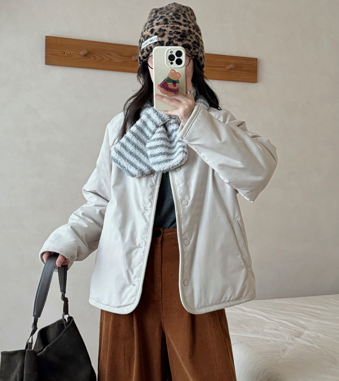 ポケットルーズスナップボタンボーダーカラージャンパーリバーシブルマフラー付 | 詳細画像13