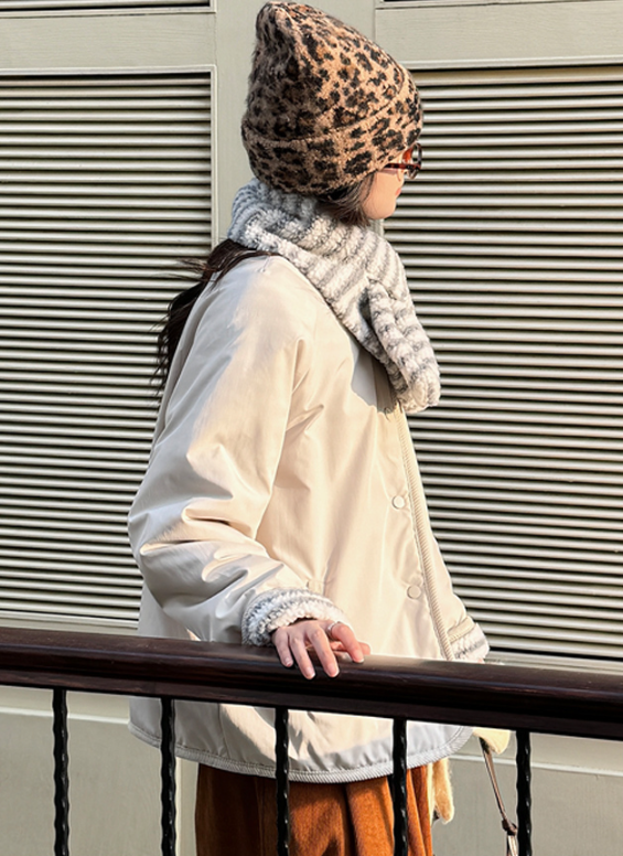 ポケットルーズスナップボタンボーダーカラージャンパーリバーシブルマフラー付 | 詳細画像14