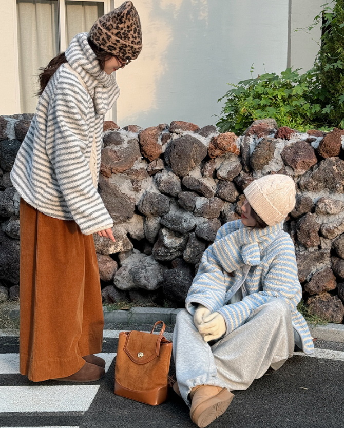 ポケットルーズスナップボタンボーダーカラージャンパーリバーシブルマフラー付 | 詳細画像16