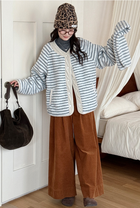 ポケットルーズスナップボタンボーダーカラージャンパーリバーシブルマフラー付 | 詳細画像17