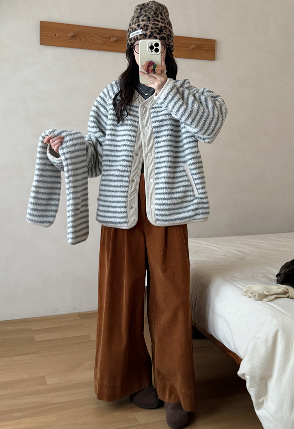 ポケットルーズスナップボタンボーダーカラージャンパーリバーシブルマフラー付 | 詳細画像20