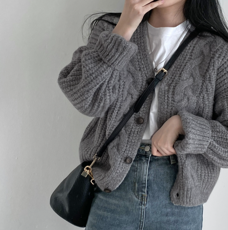 ボタンラウンドネックケーブルカラーカーディガン | 詳細画像3