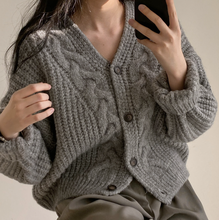 ボタンラウンドネックケーブルカラーカーディガン | 詳細画像5