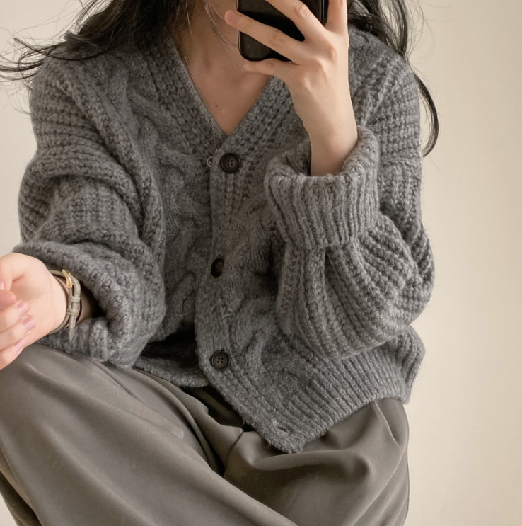 ボタンラウンドネックケーブルカラーカーディガン | 詳細画像6
