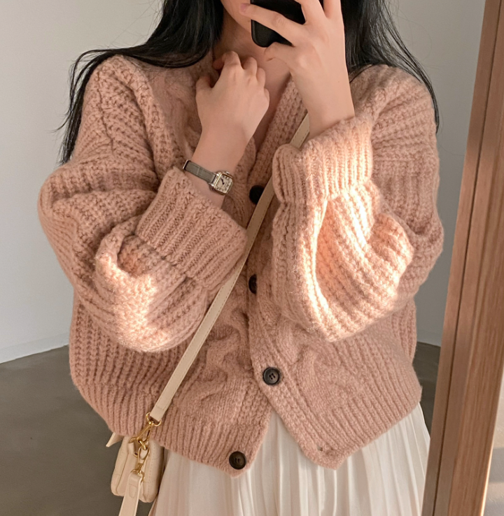 ボタンラウンドネックケーブルカラーカーディガン | 詳細画像10