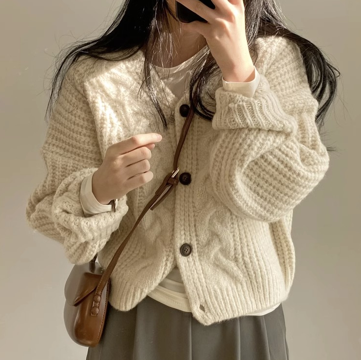 ボタンラウンドネックケーブルカラーカーディガン | 詳細画像12