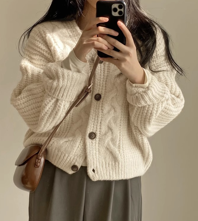 ボタンラウンドネックケーブルカラーカーディガン | 詳細画像13