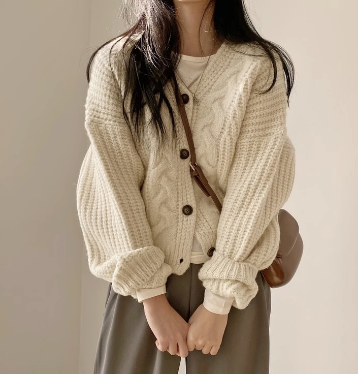 ボタンラウンドネックケーブルカラーカーディガン | 詳細画像15