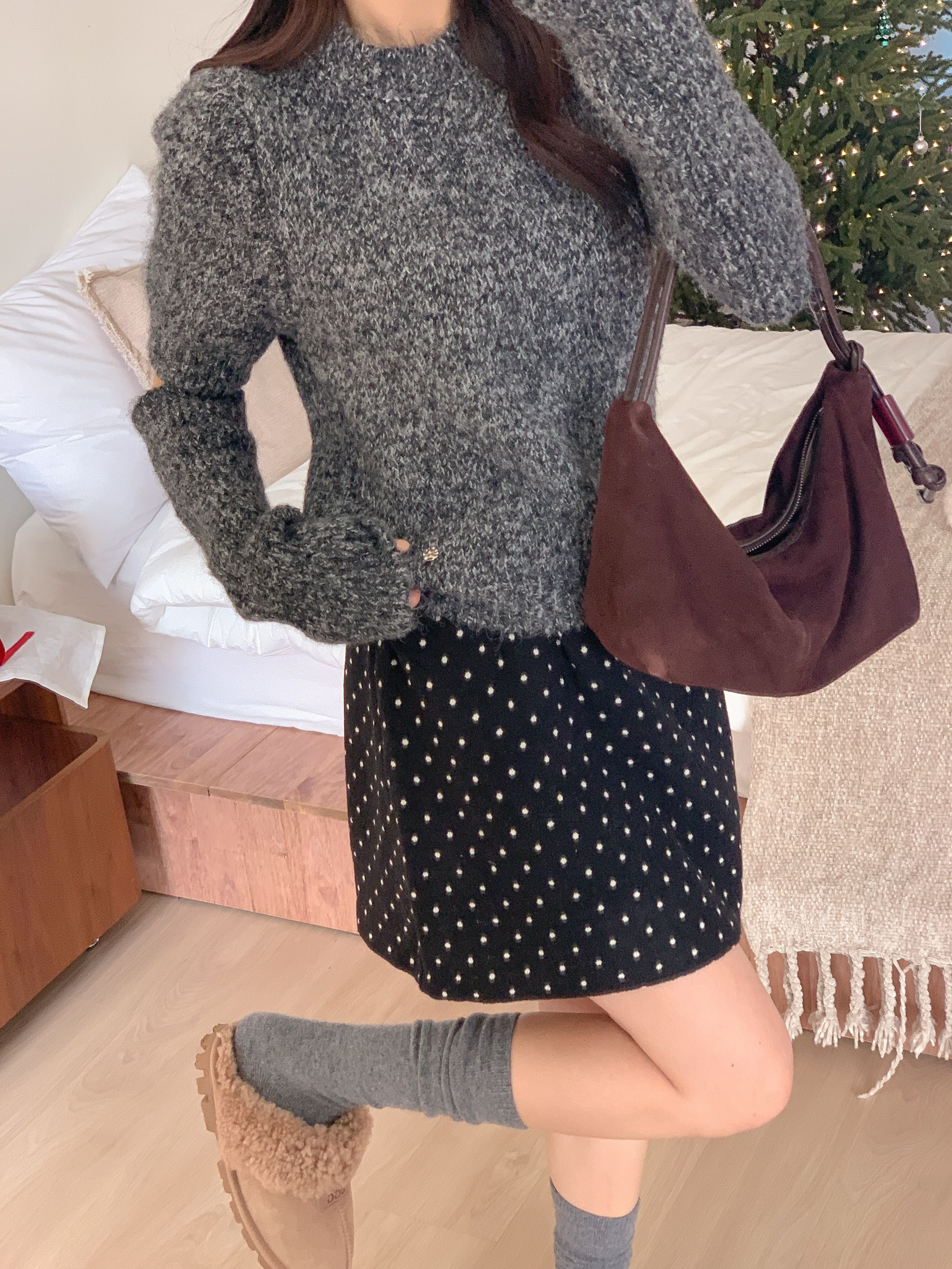 ウール混ラウンドネック半袖無地カラーニットアームウォーマー付 | 詳細画像4