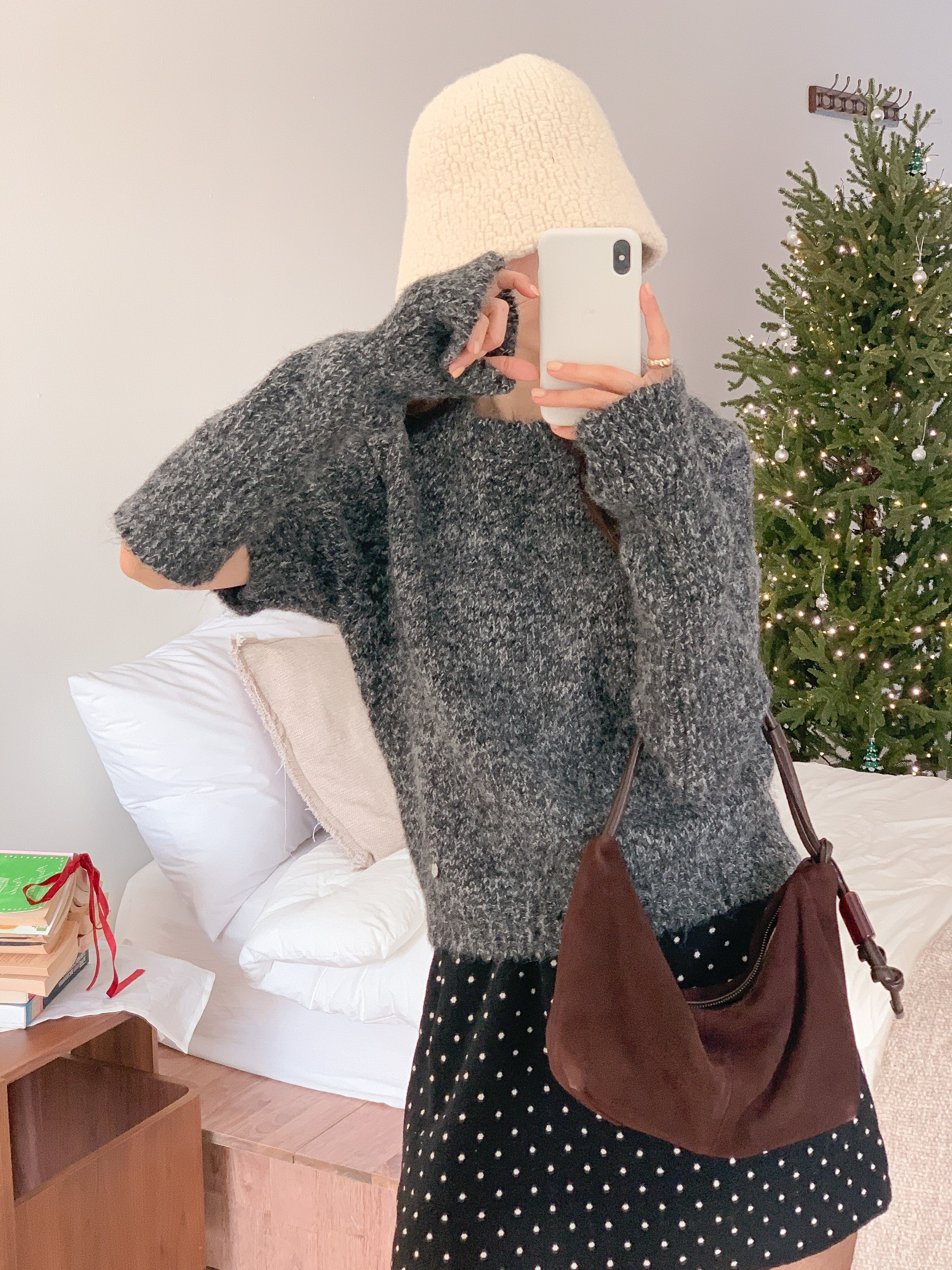 ウール混ラウンドネック半袖無地カラーニットアームウォーマー付 | 詳細画像7