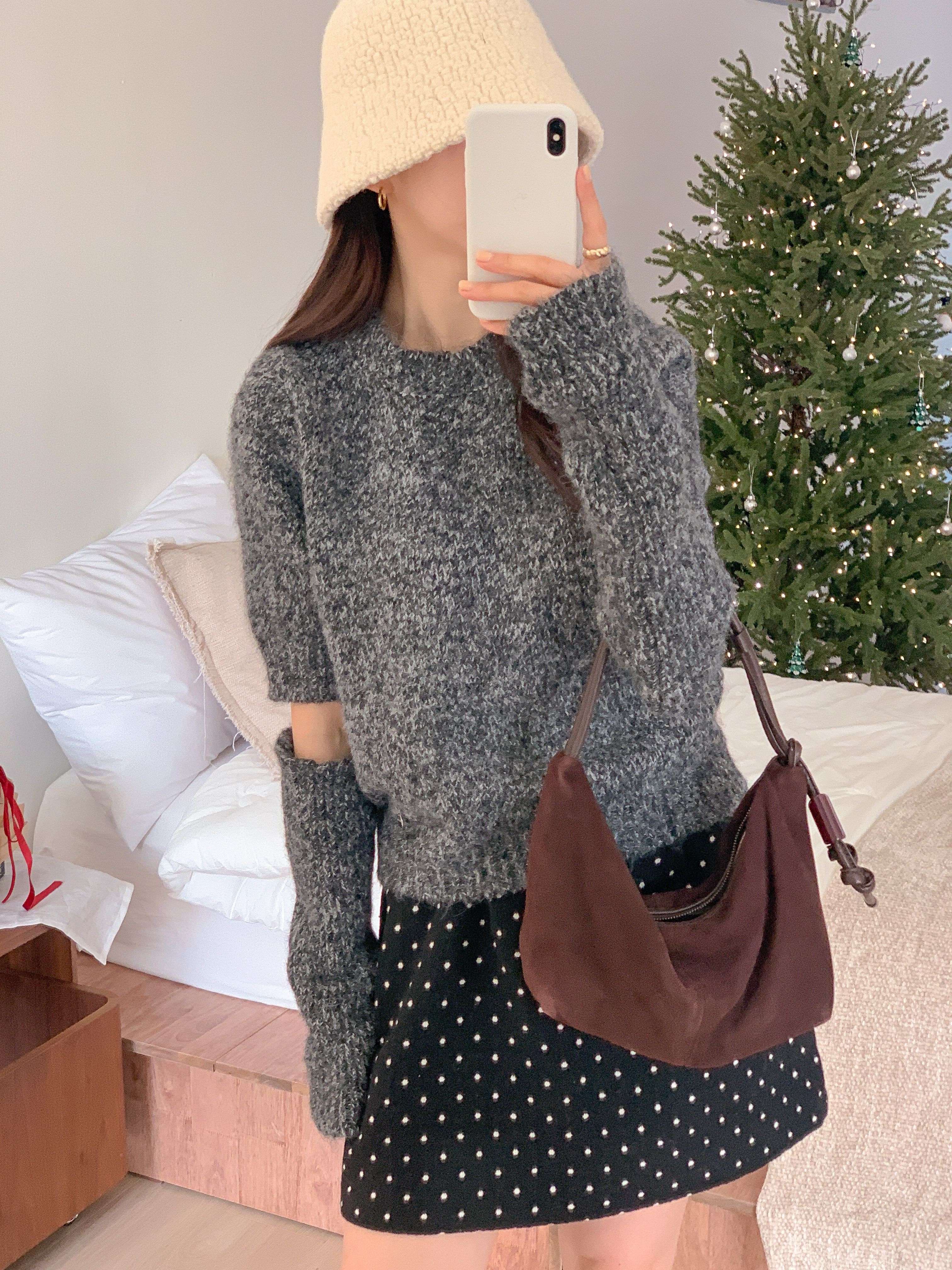 ウール混ラウンドネック半袖無地カラーニットアームウォーマー付 | 詳細画像10