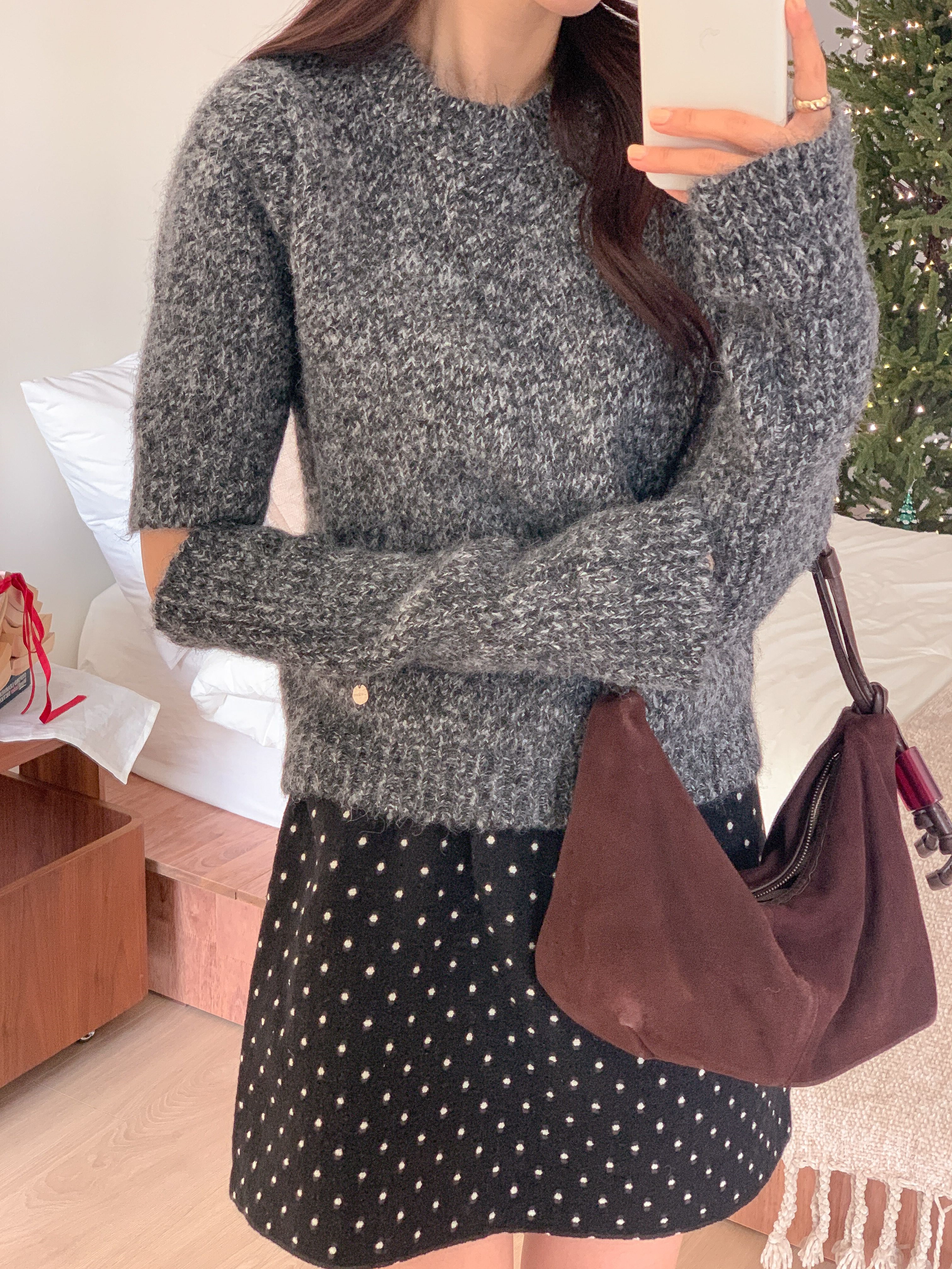 ウール混ラウンドネック半袖無地カラーニットアームウォーマー付 | 詳細画像11