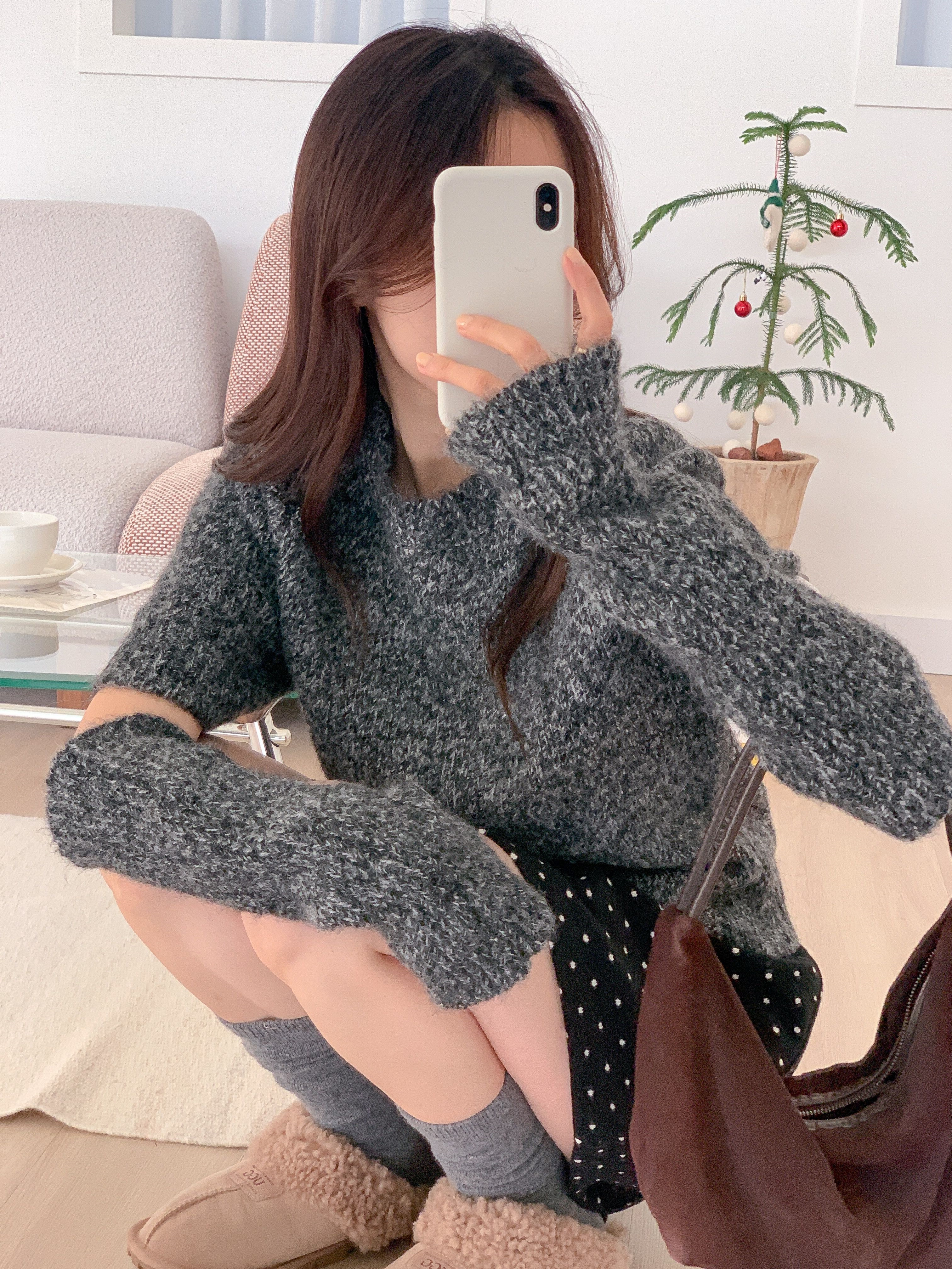 ウール混ラウンドネック半袖無地カラーニットアームウォーマー付 | 詳細画像14