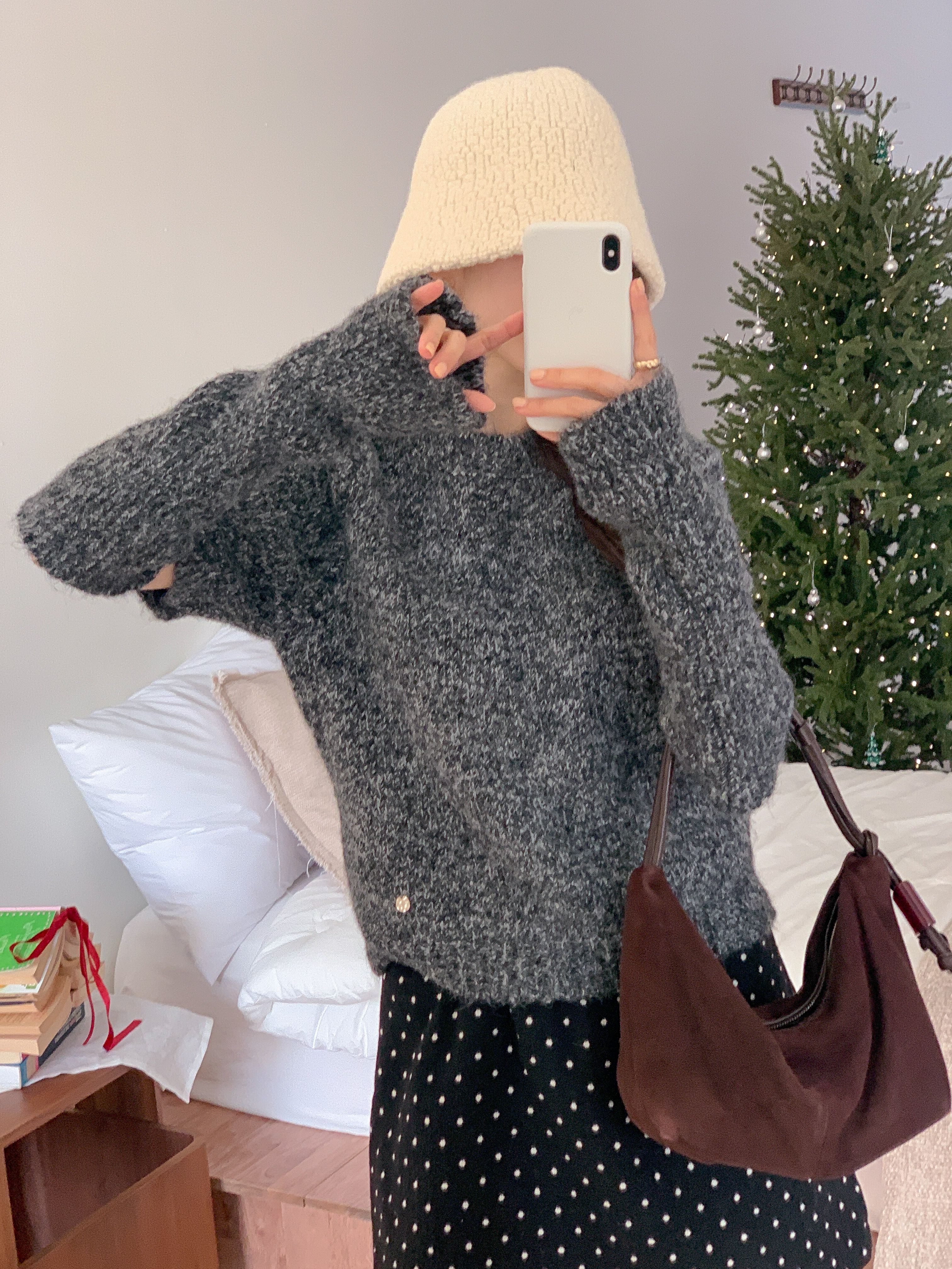 ウール混ラウンドネック半袖無地カラーニットアームウォーマー付 | 詳細画像15