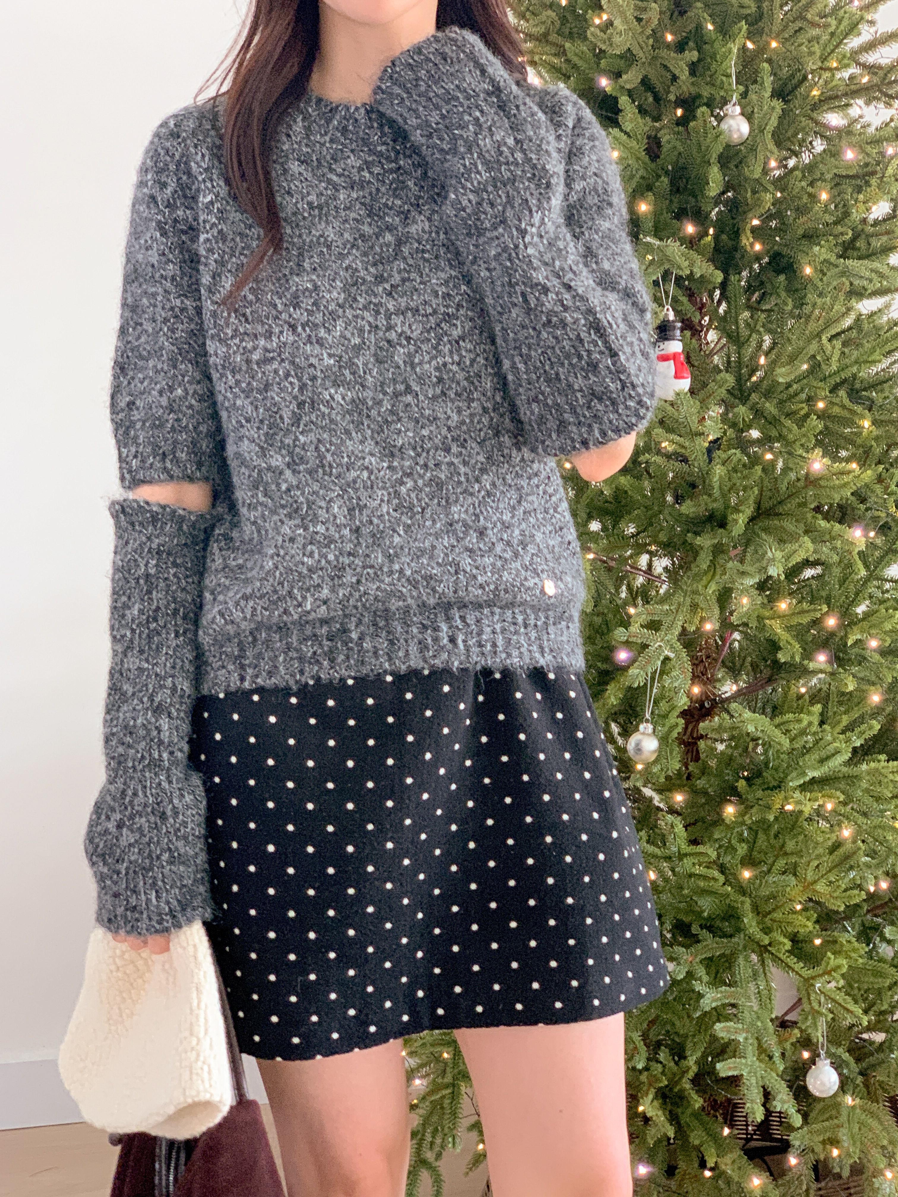 ウール混ラウンドネック半袖無地カラーニットアームウォーマー付 | 詳細画像16