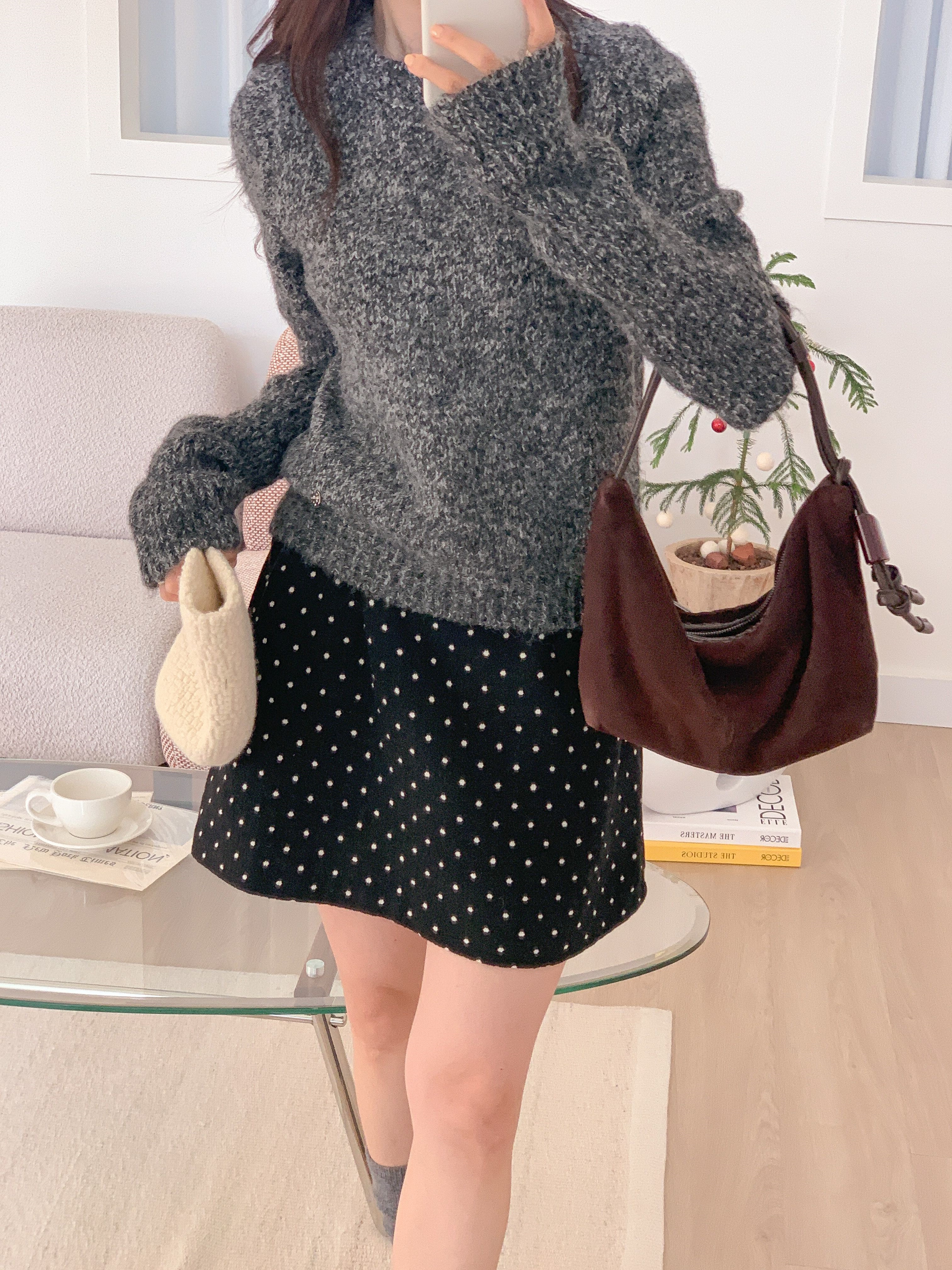 ウール混ラウンドネック半袖無地カラーニットアームウォーマー付 | 詳細画像17