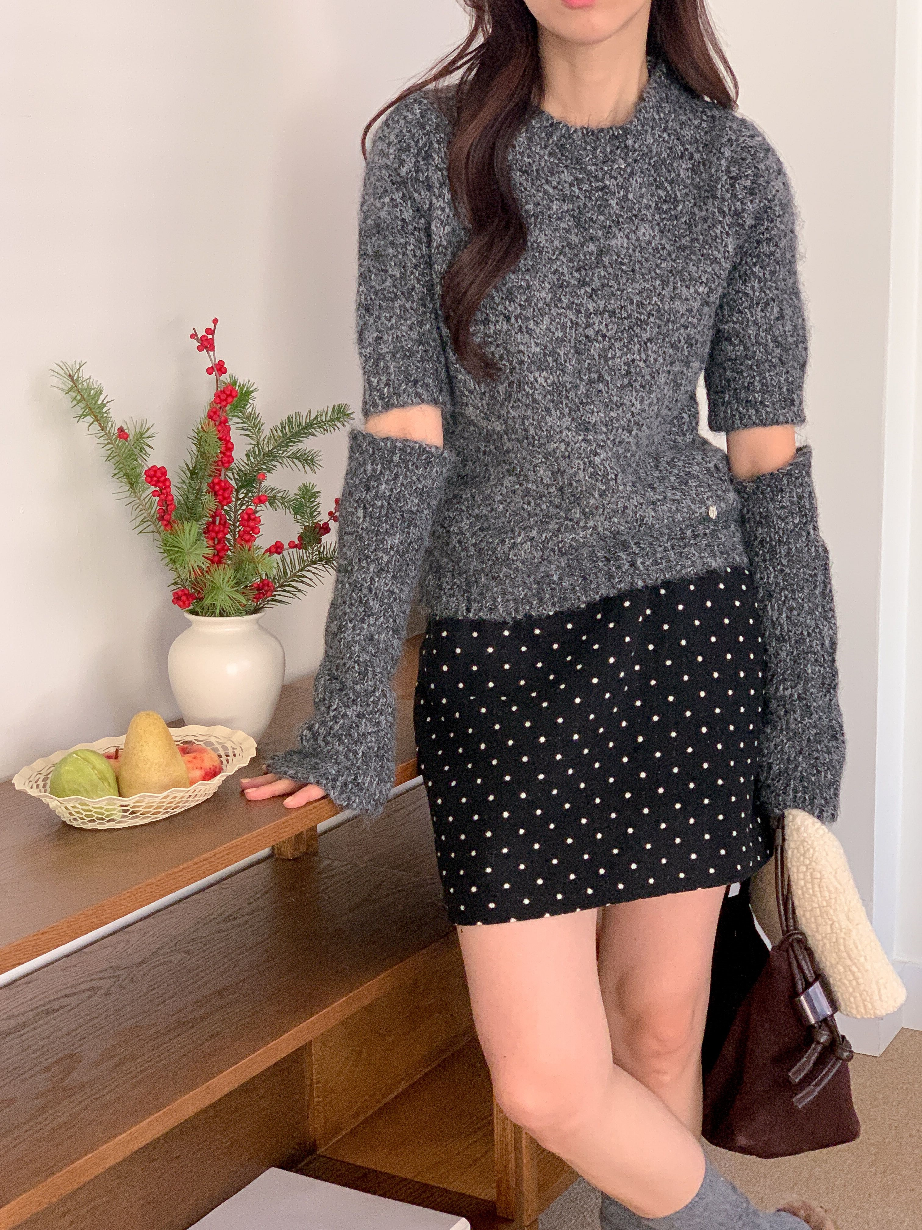 ウール混ラウンドネック半袖無地カラーニットアームウォーマー付 | 詳細画像18