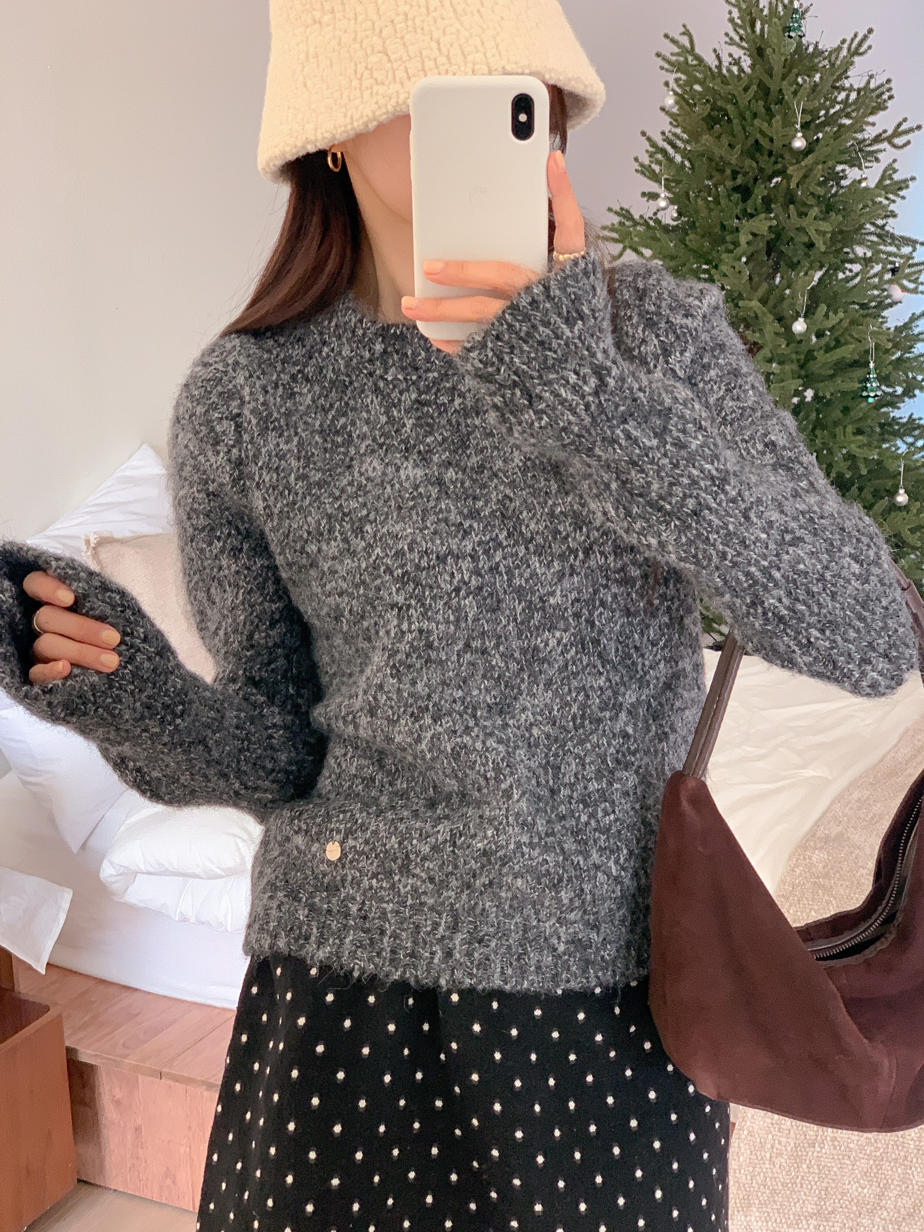 ウール混ラウンドネック半袖無地カラーニットアームウォーマー付 | 詳細画像21