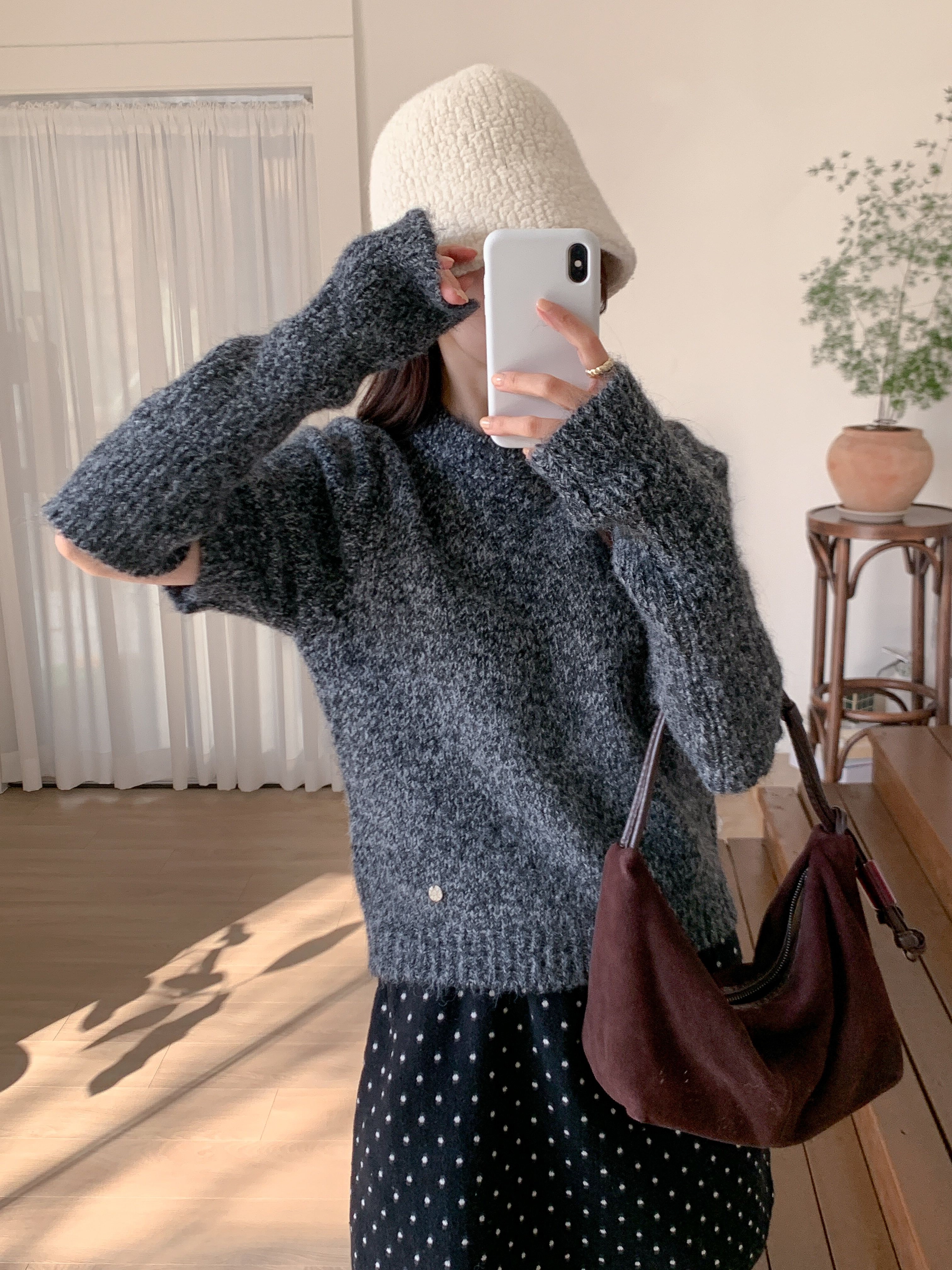 ウール混ラウンドネック半袖無地カラーニットアームウォーマー付 | 詳細画像22