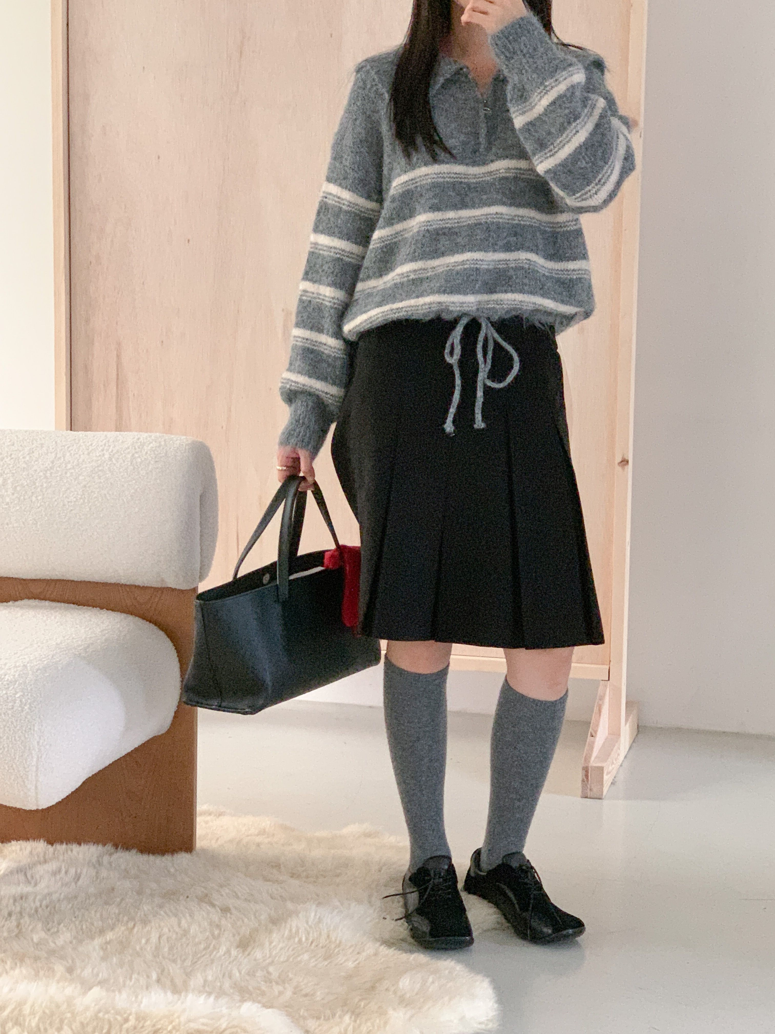 ウール混ハーフジップセーラーカラードローストリングボーダーカラーニット | 詳細画像3