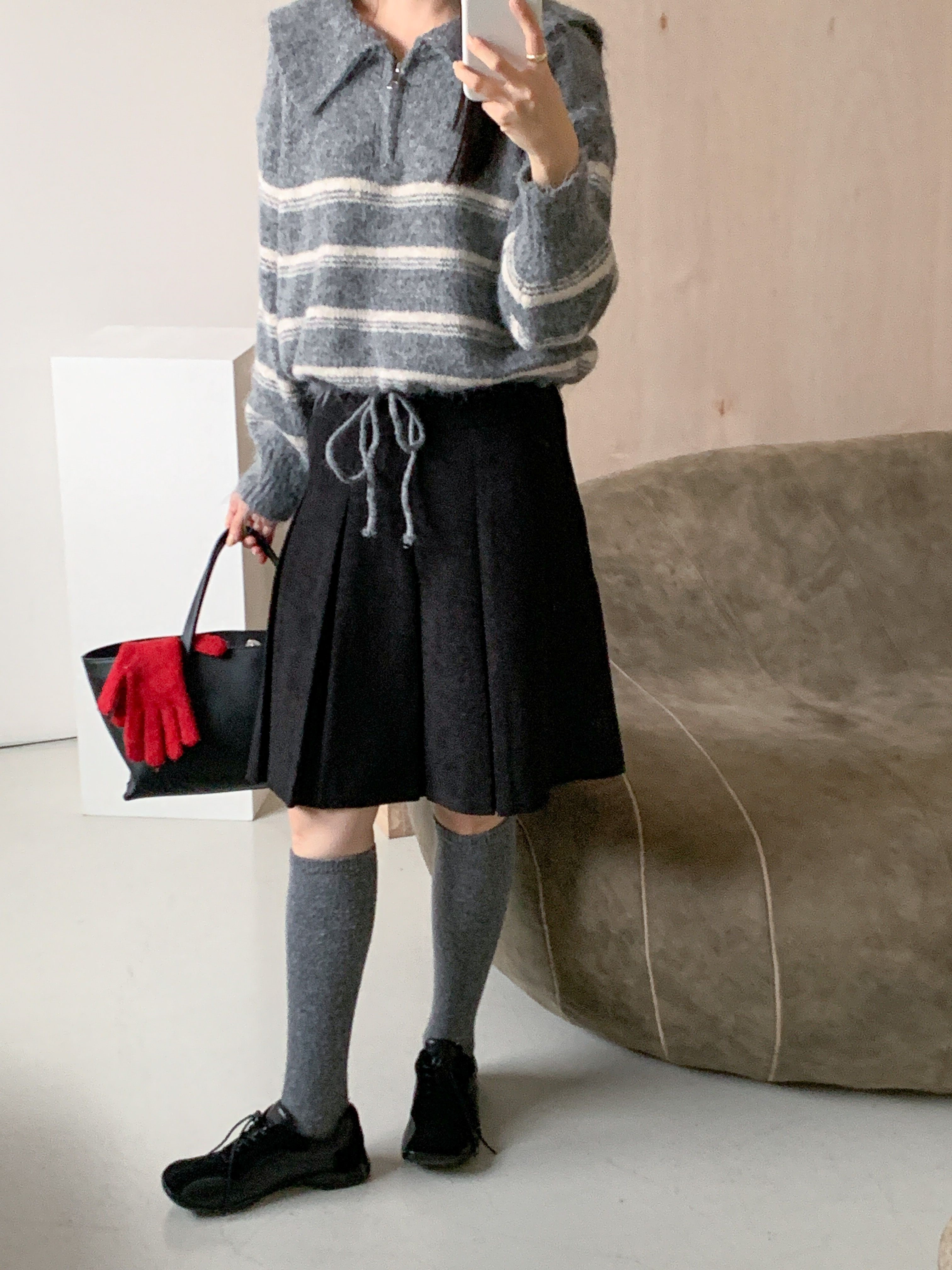 ウール混ハーフジップセーラーカラードローストリングボーダーカラーニット | 詳細画像9