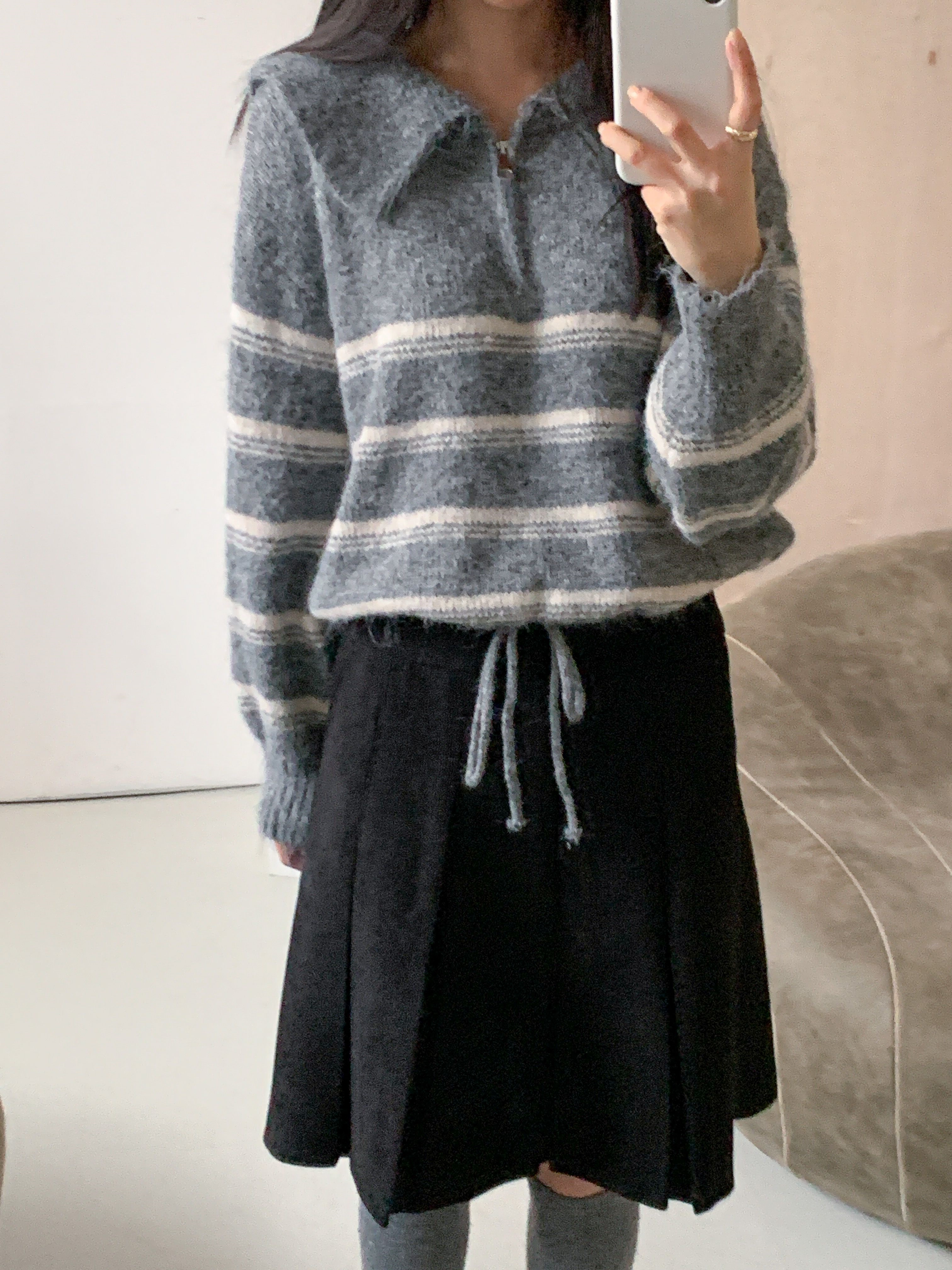 ウール混ハーフジップセーラーカラードローストリングボーダーカラーニット | 詳細画像12