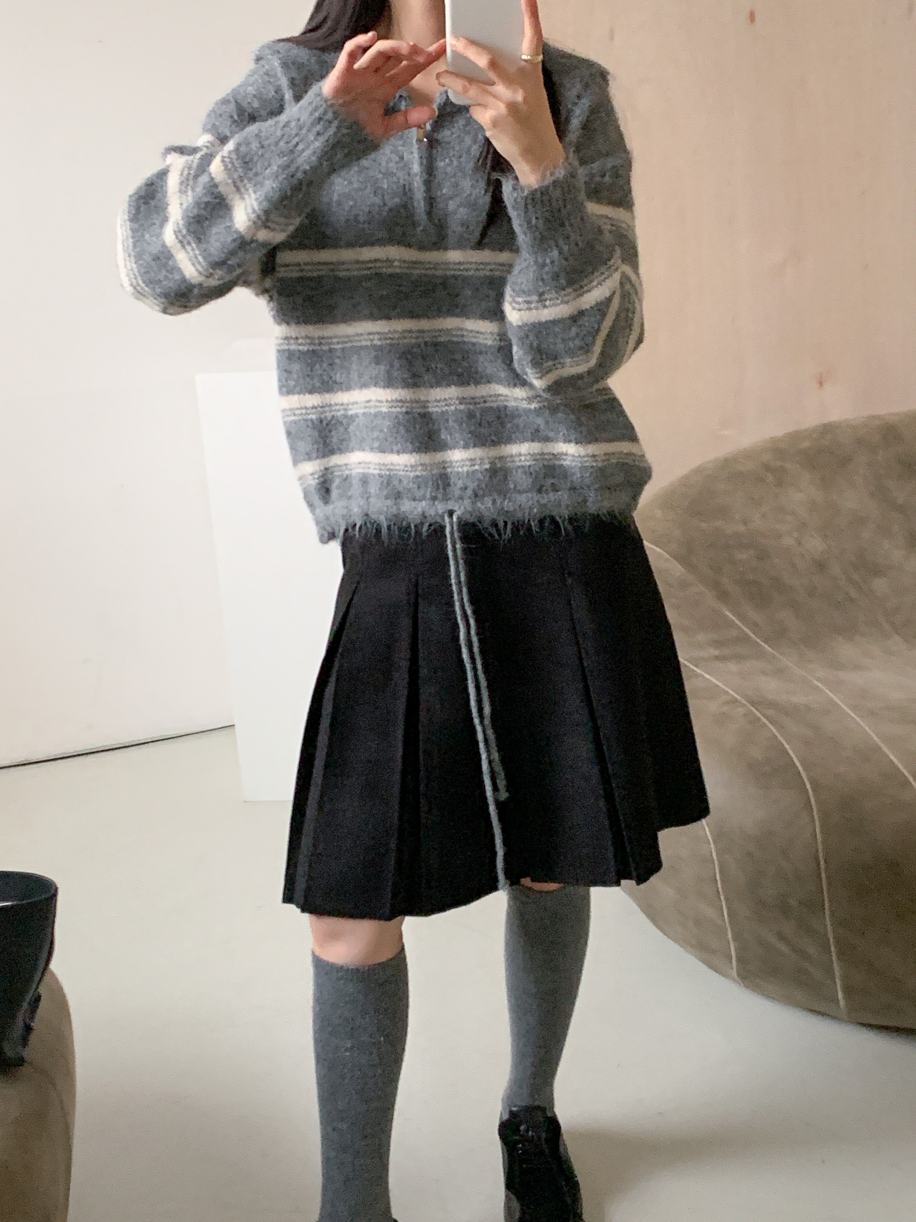 ウール混ハーフジップセーラーカラードローストリングボーダーカラーニット | 詳細画像15