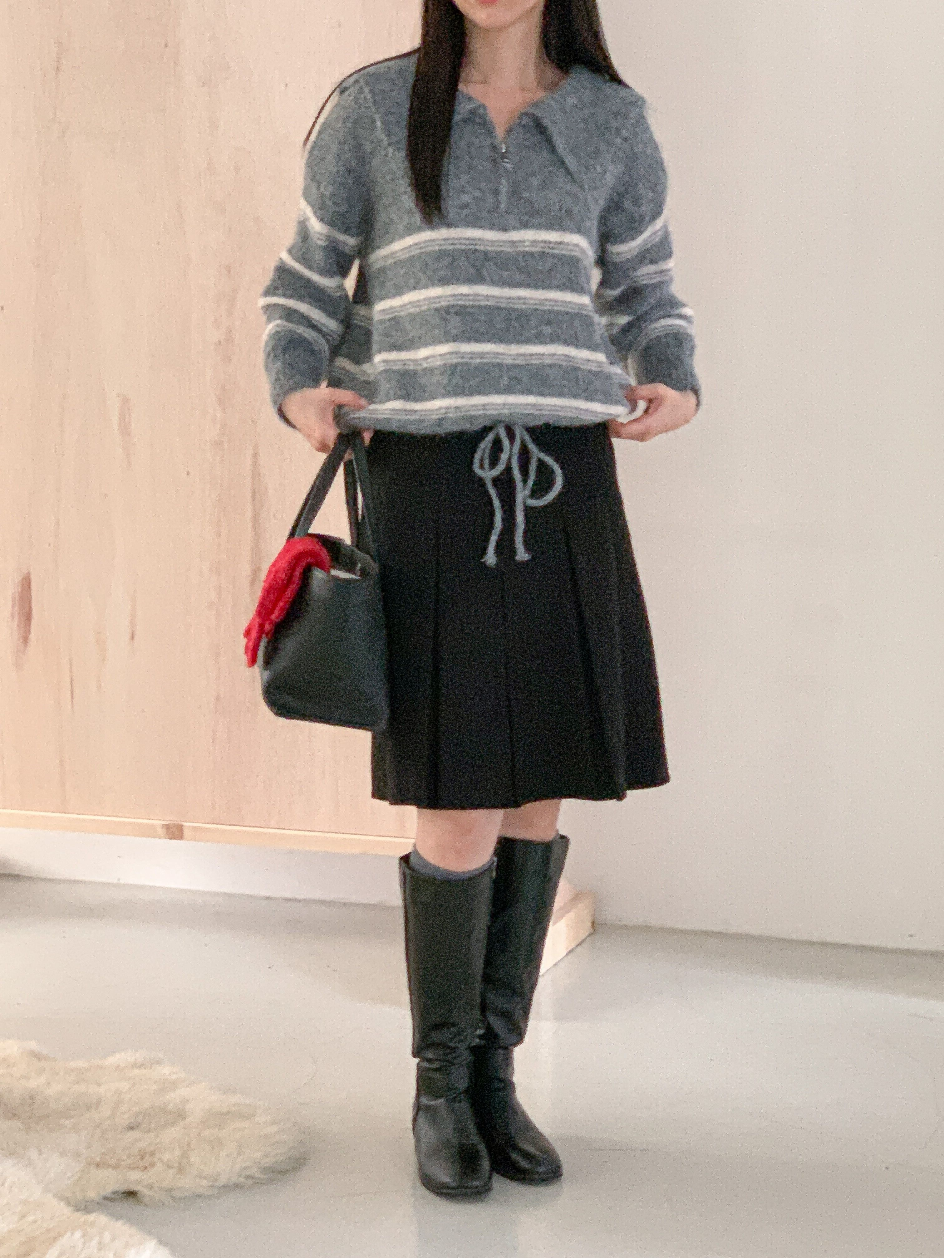 ウール混ハーフジップセーラーカラードローストリングボーダーカラーニット | 詳細画像17